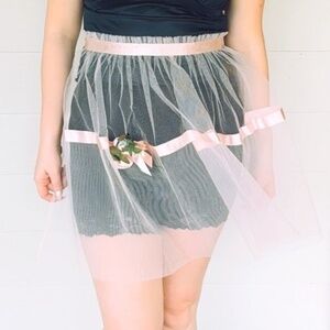 Vintage 1960’s Pink Sheer Mesh & Satin Ribbon Apron • Pink Ribbon Trim - Holiday